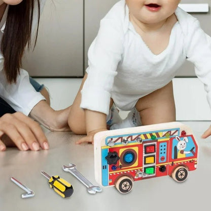 Tableau Montessori - BusyBoardCircuit™ - Autobus scolaire - Douceur d'Ange