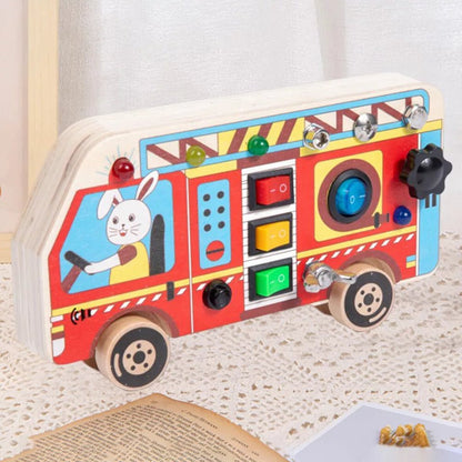 Tableau Montessori - BusyBoardCircuit™ - Autobus scolaire - Douceur d'Ange